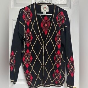 Christopher & Banks Vintage Cardigan Sweater Hand Embroidered | Black Red Gold